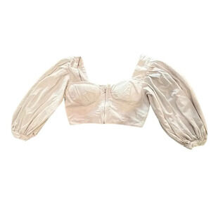 The Vintage Shop Women's Small White Crochet Balloon Sleeve Square Neck Crop Top